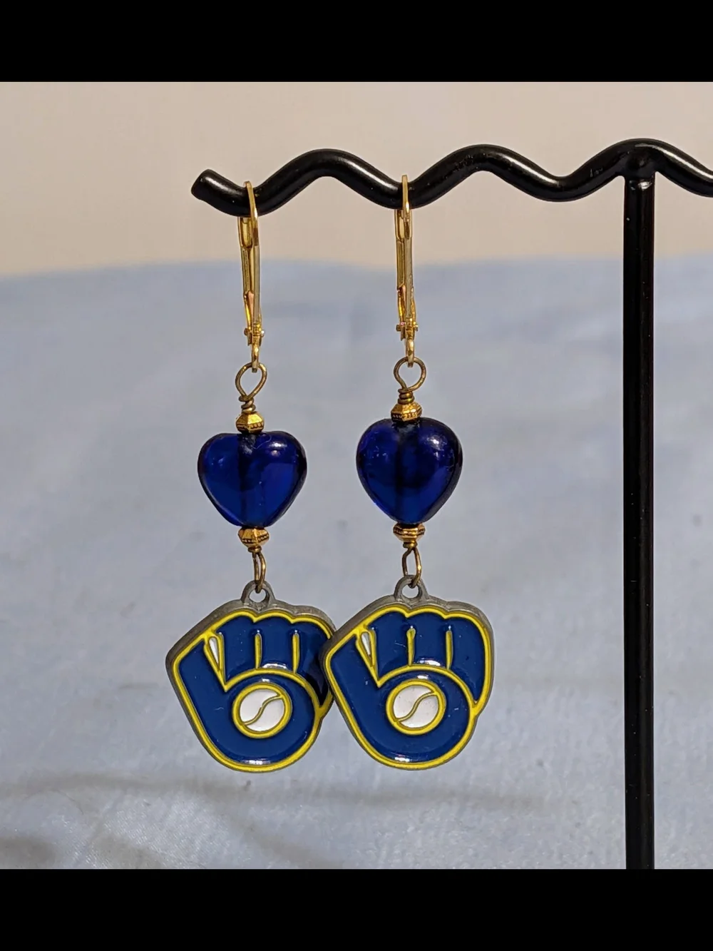 Milwaukee Brewers Baseball Dangle Earrings, Blue & Yellow, One of a Kind Design